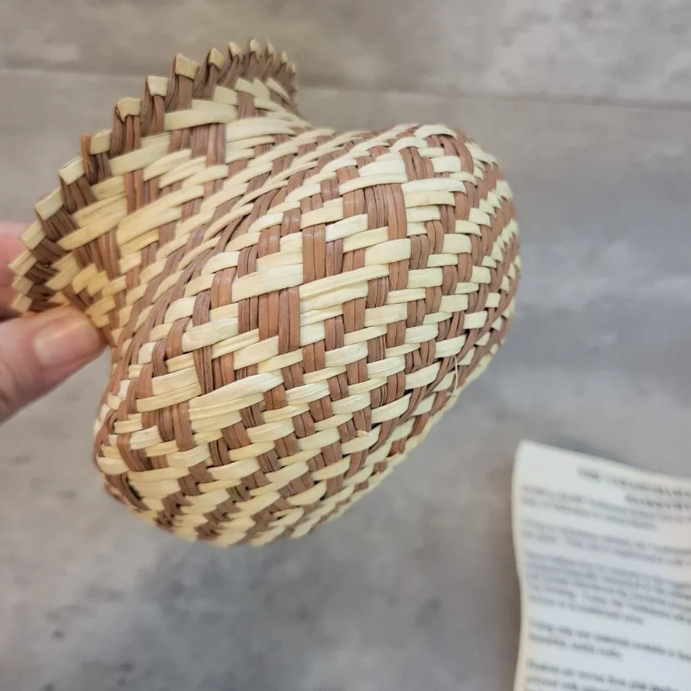 Handwoven Basket Tan‎ Brown Folk Art Storage Tarahumara Pine Needle 3.5